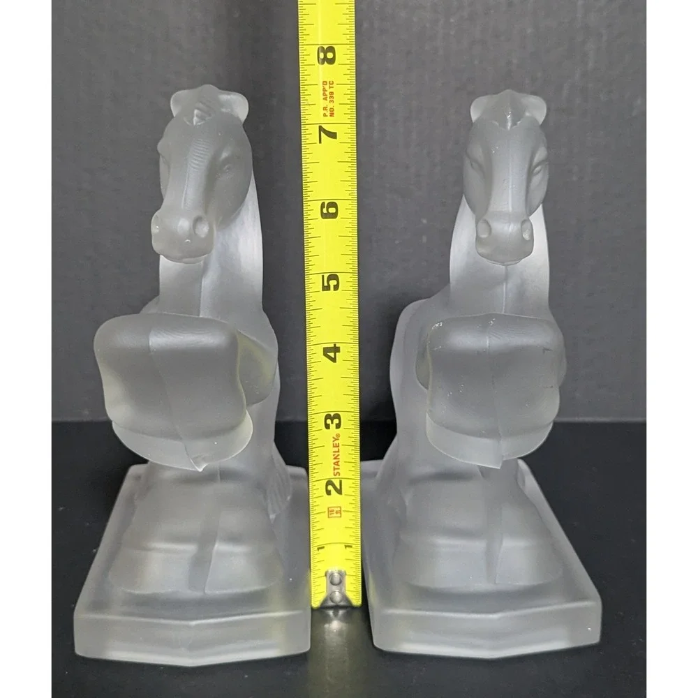 Vintage L.E. Smith Frosted Glass Rearing Horse Bookends Pair – Art Deco 1940s